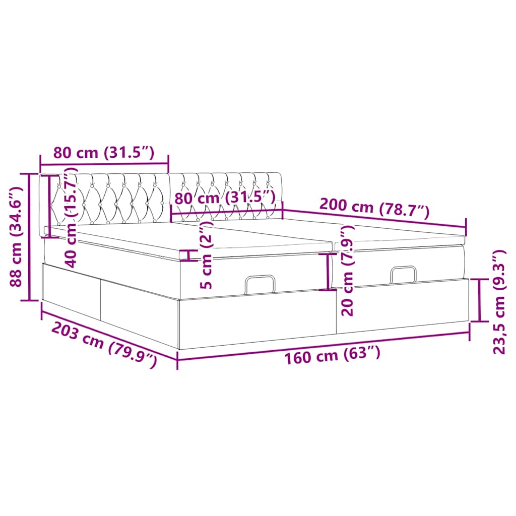 Otomanski okvir kreveta s madracima krem 160x200cm od tkanine