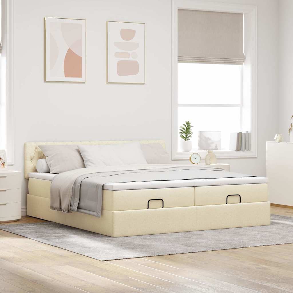 Otomanski okvir kreveta s madracima krem 160x200cm od tkanine