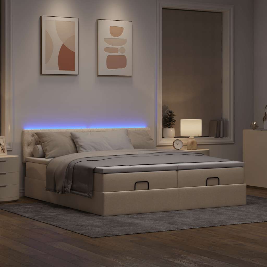 Otomanski okvir kreveta s madracima krem 180x200cm od tkanine