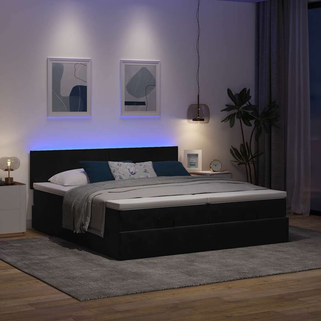 Otomanski okvir kreveta s madracima crni 180x200cm baršunasti