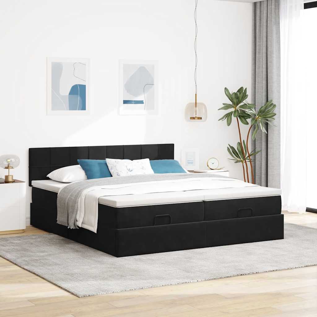 Otomanski okvir kreveta s madracima crni 180x200cm baršunasti