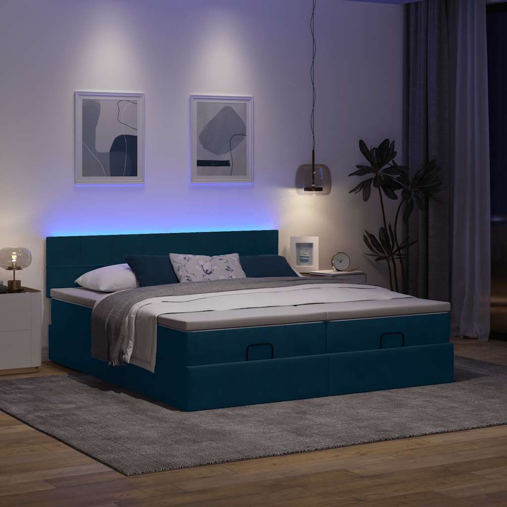 Otomanski okvir kreveta s madracima plavi 200x200cm baršunasti