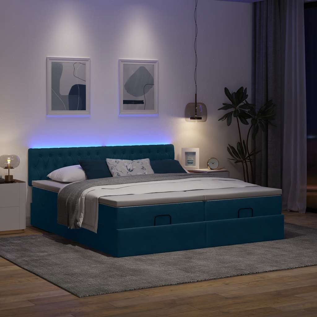 Otomanski okvir kreveta s madracima plavi 180x200cm baršunasti