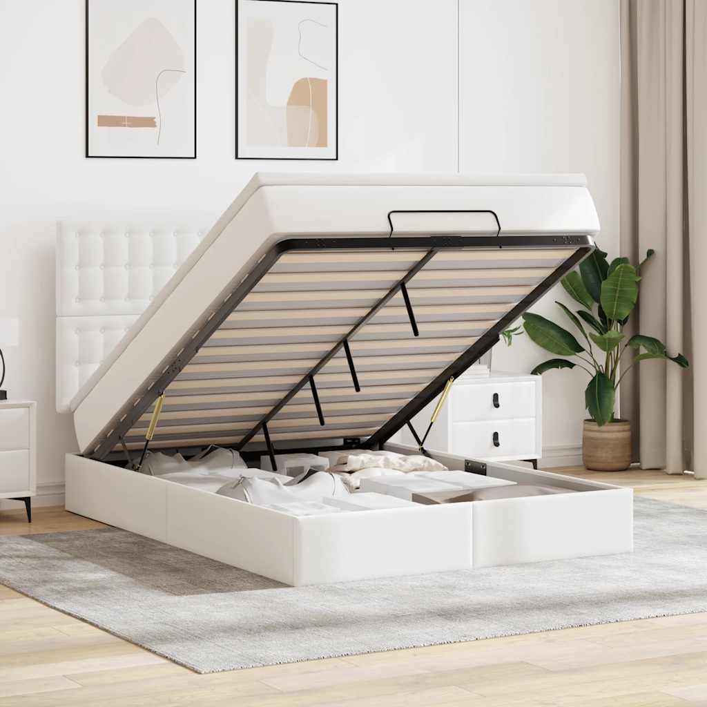 Otomanski okvir kreveta s madraca bijela 140x200cm umjetna koža