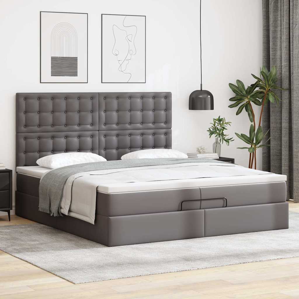 Otomanski okvir kreveta s madracima sivi 200x200cm umjetna koža