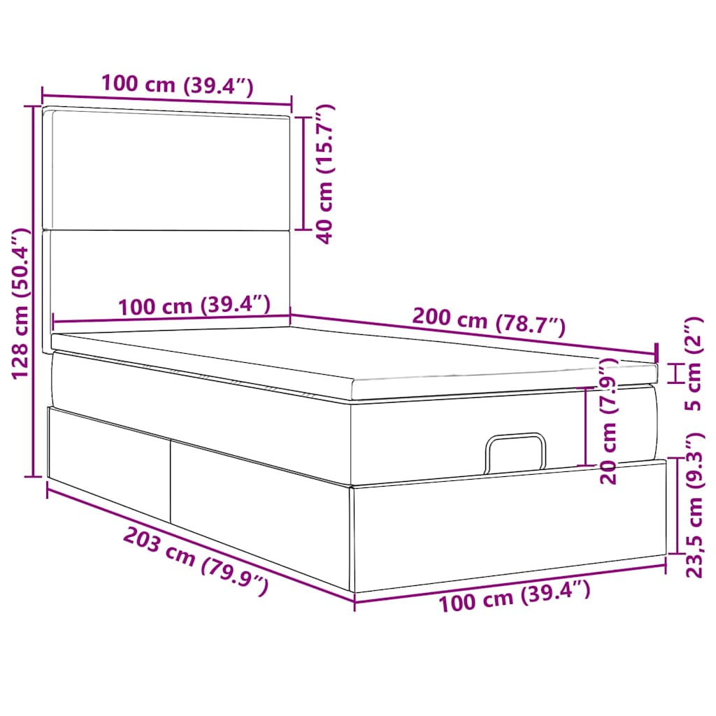 Otomanski krevet s madracem svijetlosivi 100x200 cm tkanine