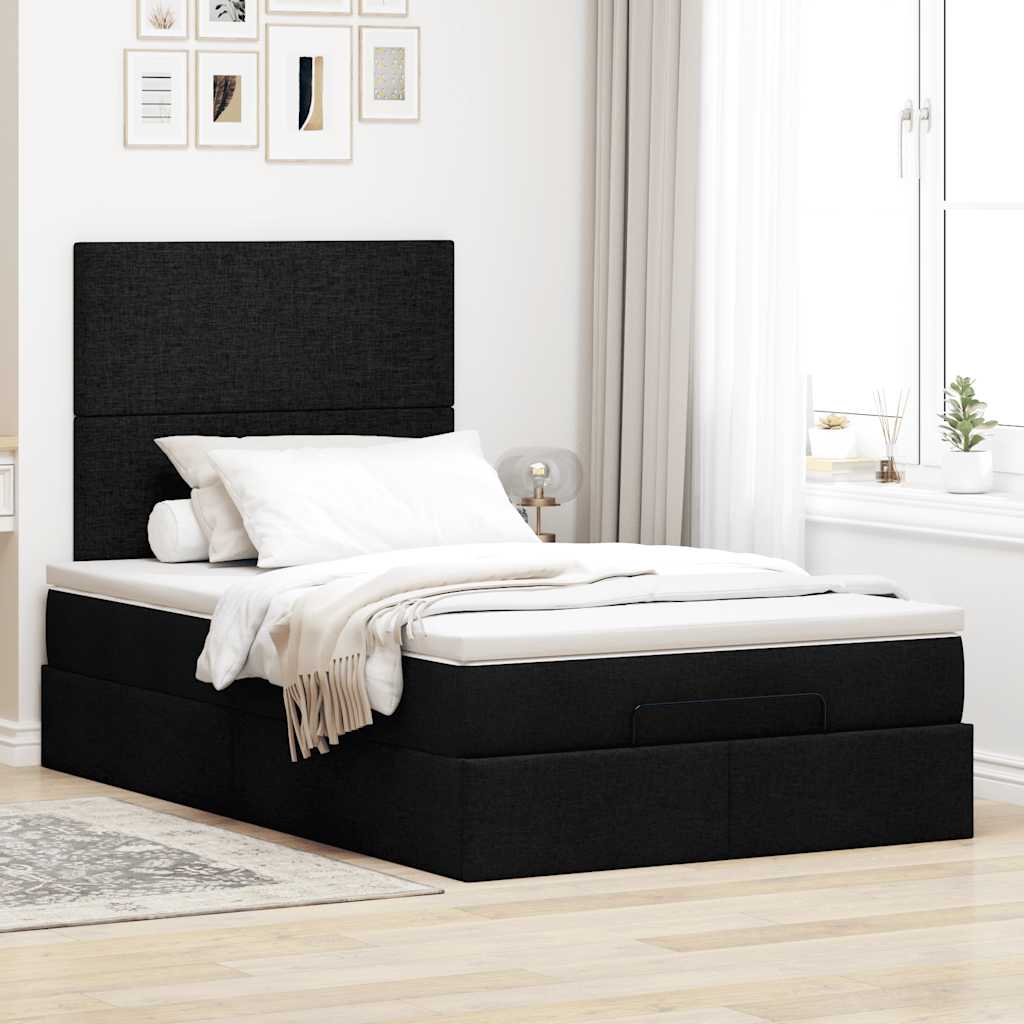 Otomanski krevet s madracem crni 120x190 cm tkanine