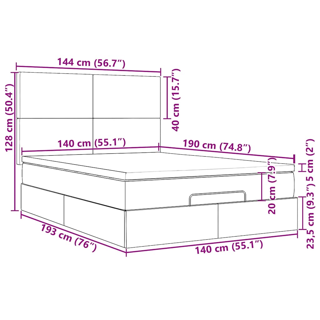 Otomanski krevet s madracem svijetlosivi 140x190 cm od tkanine