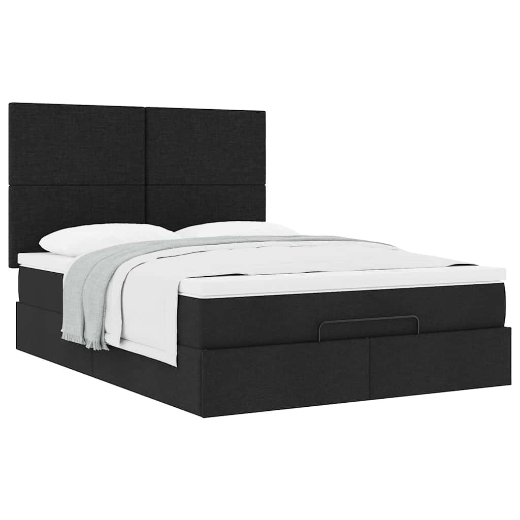 Otomanski krevet s madracem crni 140x200 cm tkanine