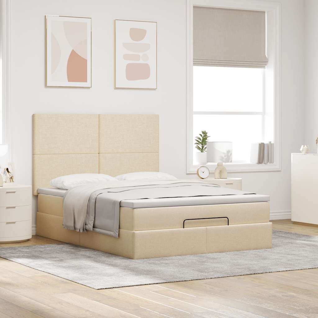Otomanski krevet s madracem krem 140x200 cm tkanine