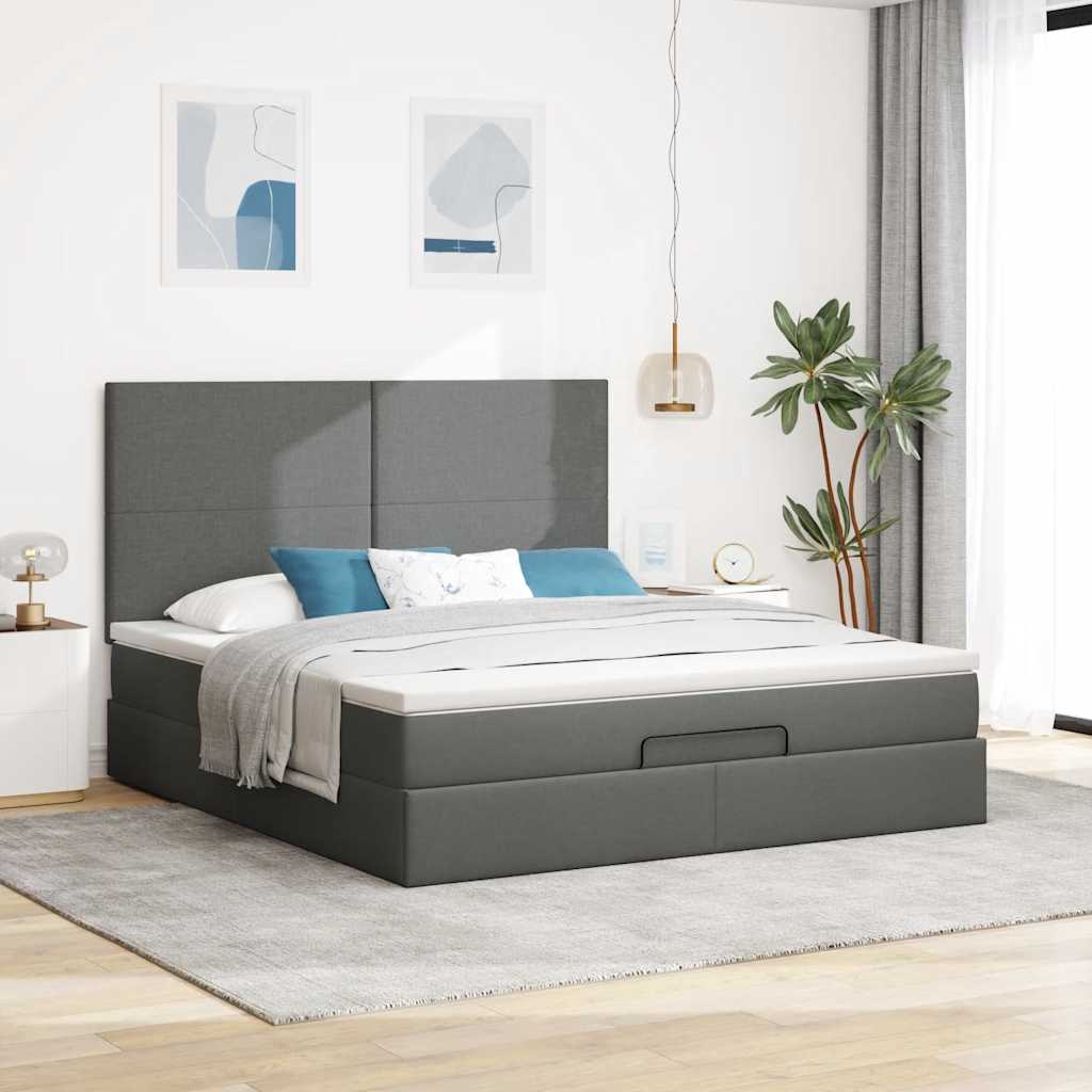 Otomanski krevet s madracem tamnosivi 160x200cm od tkanine