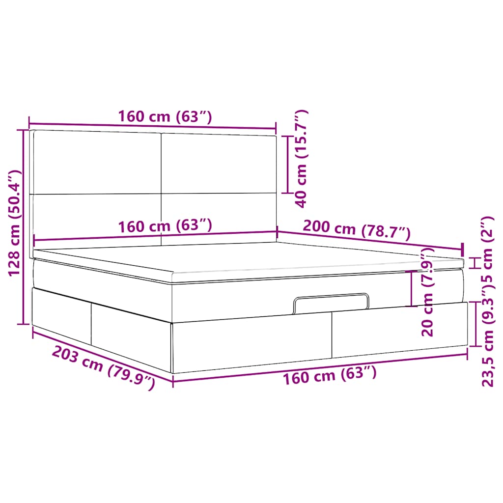 Otomanski krevet s madracem crni 160x200cm od tkanine