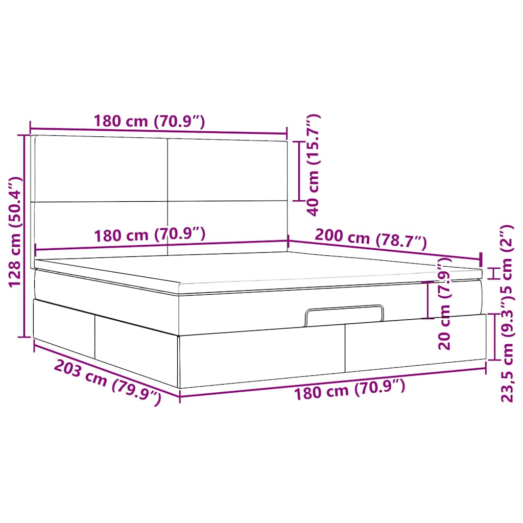 Otomanski krevet s madracem crni 180x200cm od tkanine