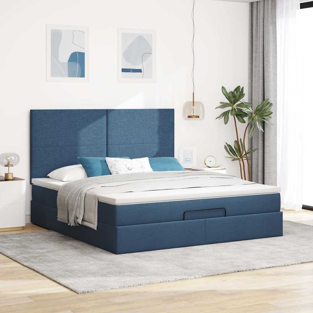 Otomanski krevet s madracem plavi 180x200cm od tkanine