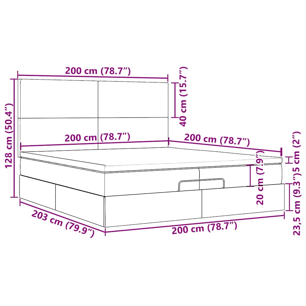 Otomanski okvir kreveta s madracima krem 200x200cm od tkanine
