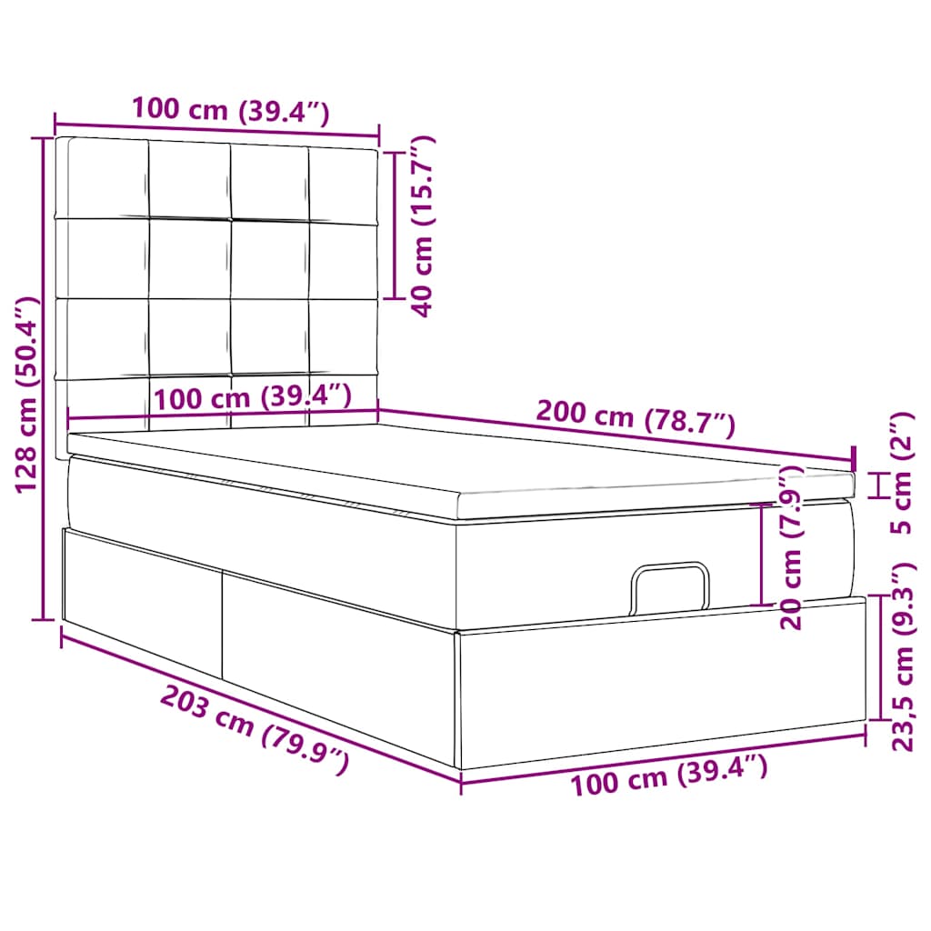 Otomanski krevet s madracem svijetlosivi 100x200 cm tkanine