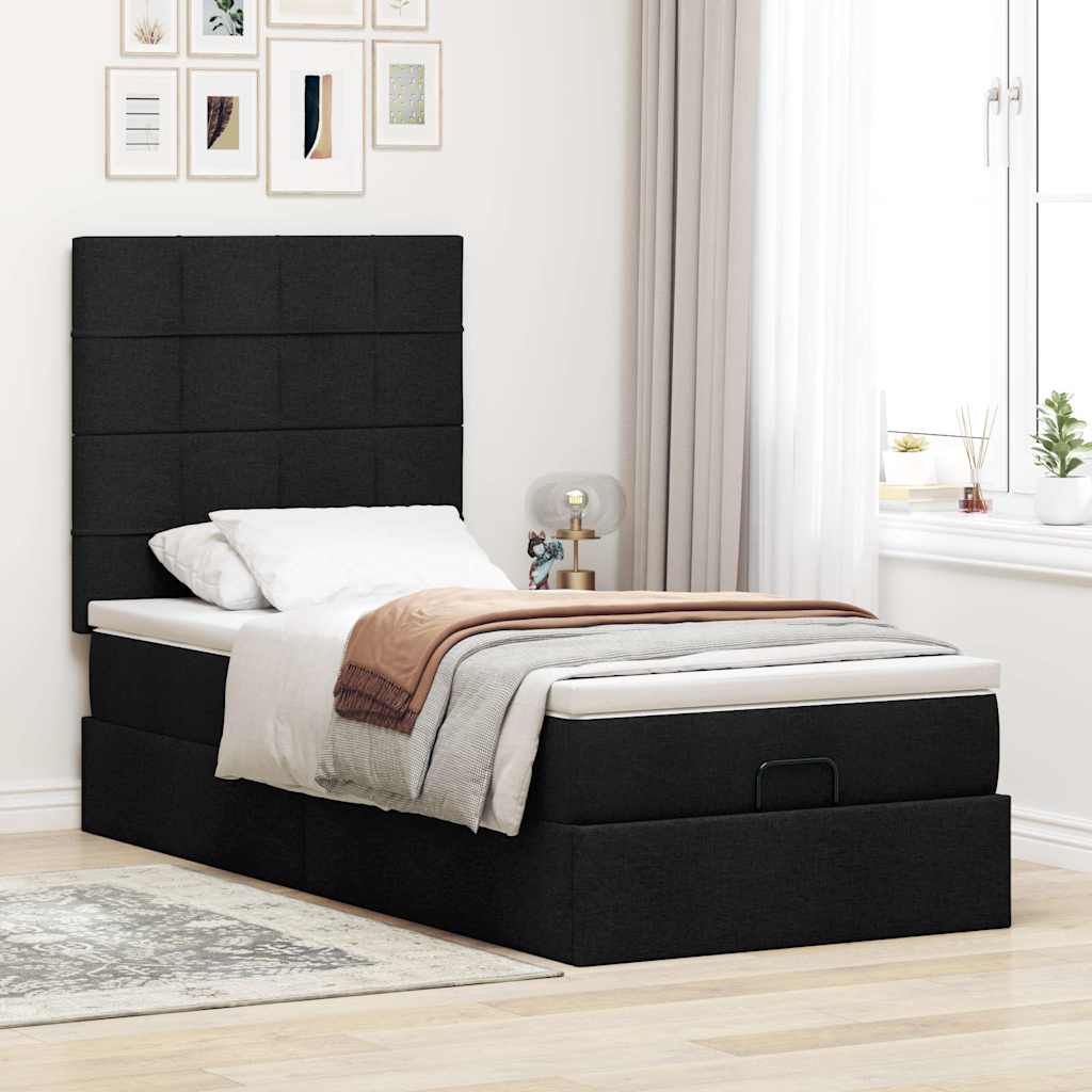Otomanski krevet s madracem crni 100x200 cm tkanine