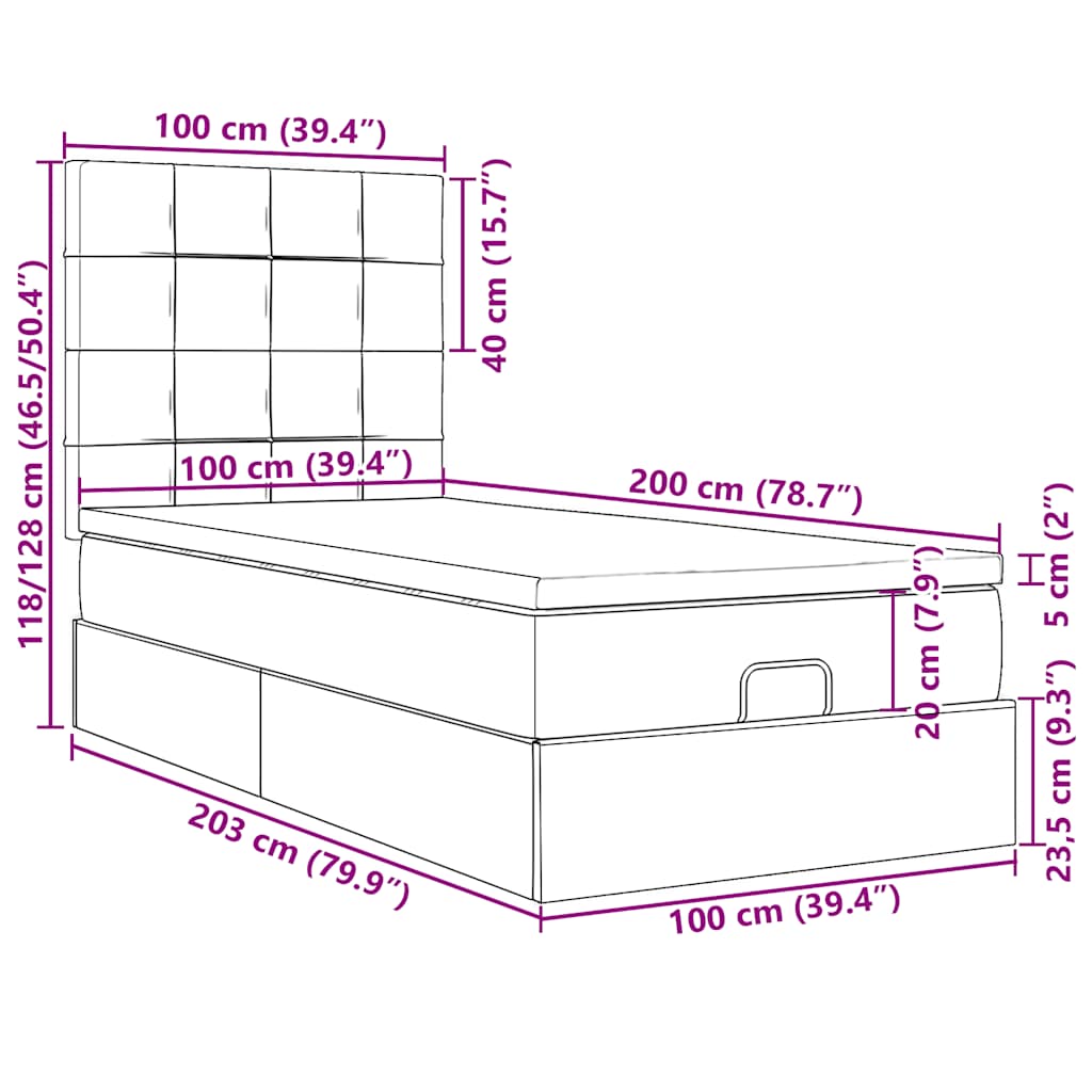 Otomanski krevet s madracem krem 100x200 cm tkanine