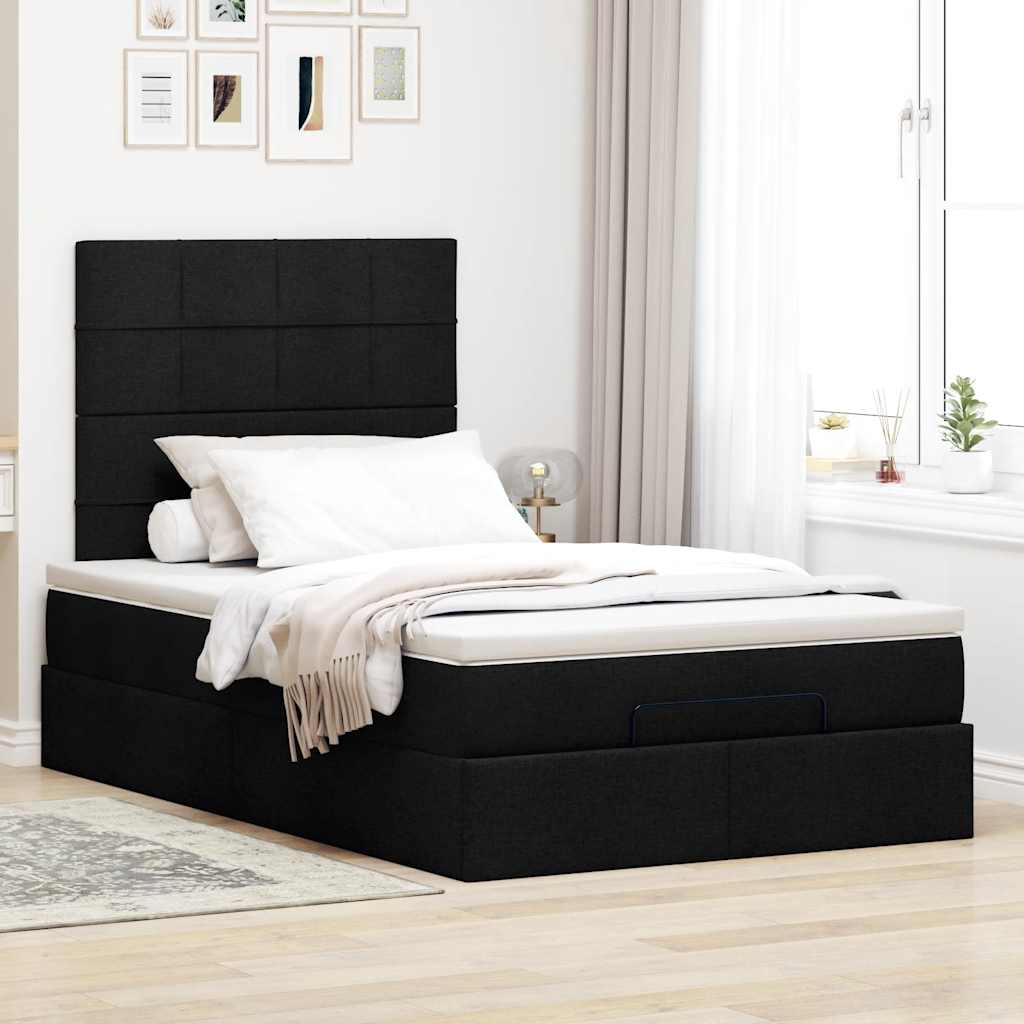 Otomanski krevet s madracem crni 120x190 cm tkanine