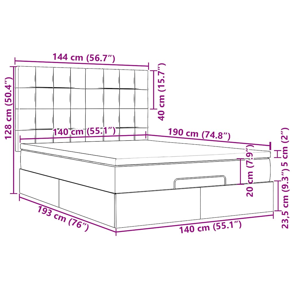 Otomanski krevet s madracem tamnosivi 140x190cm od tkanine