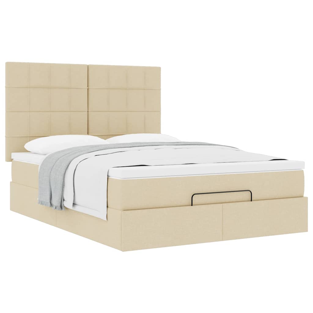 Otomanski krevet s madracem krem 140x190cm od tkanine