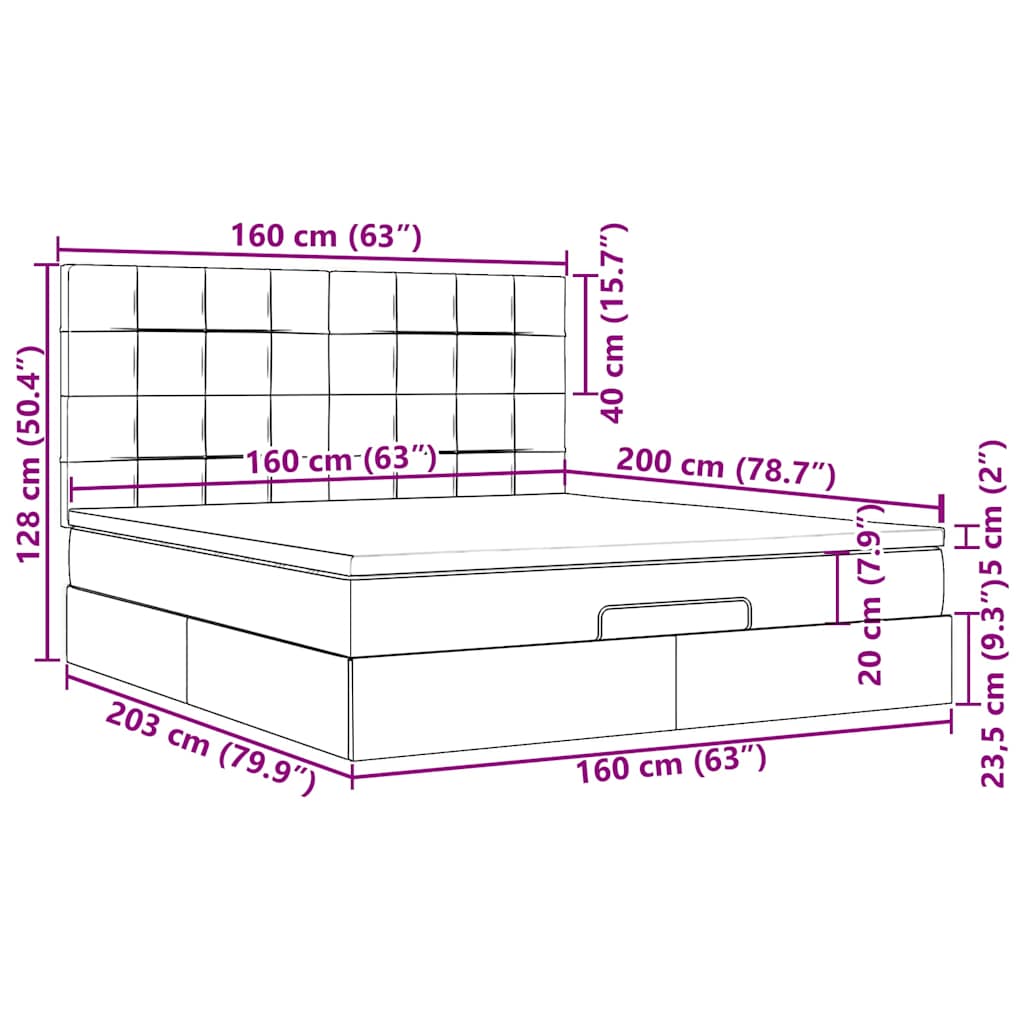 Otomanski krevet s madracem crni 160x200cm od tkanine
