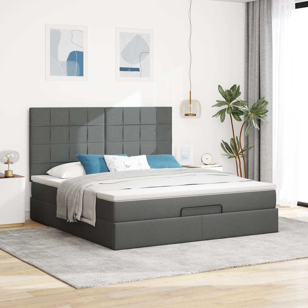 Otomanski krevet s madracem tamnosivi 180x200cm od tkanine