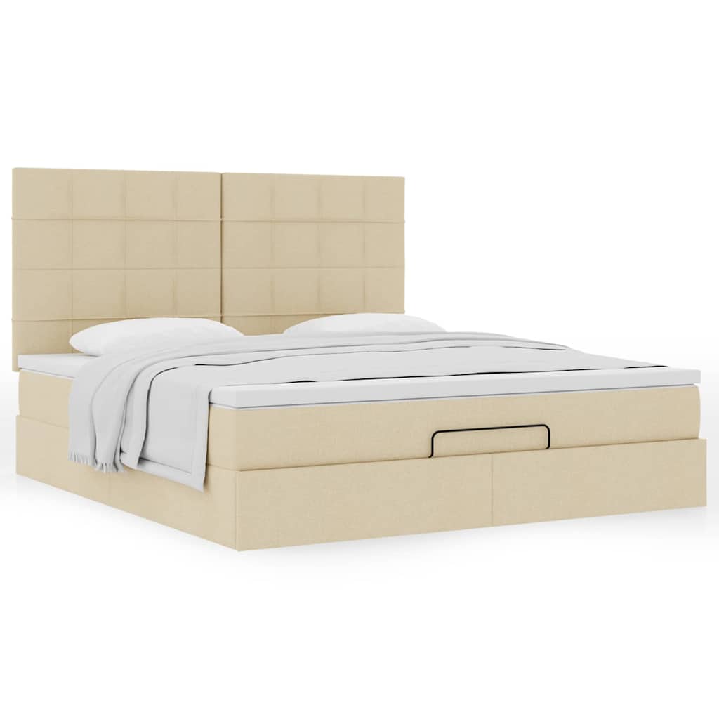 Otomanski krevet s madracem krem 180x200cm od tkanine