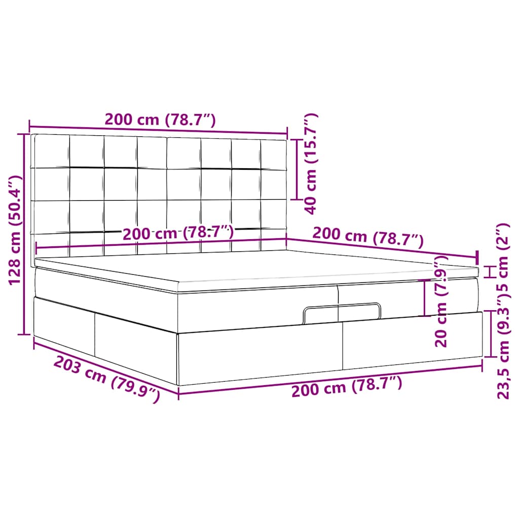 Otomanski okvir kreveta s madracima krem 200x200cm od tkanine