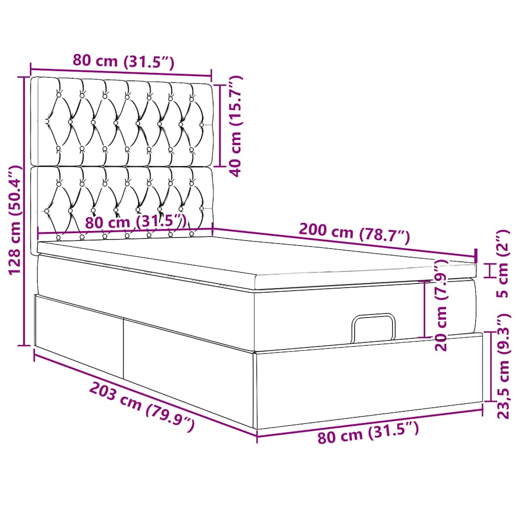 Otomanski okvir kreveta s madraca krem 80x200cm od tkanine