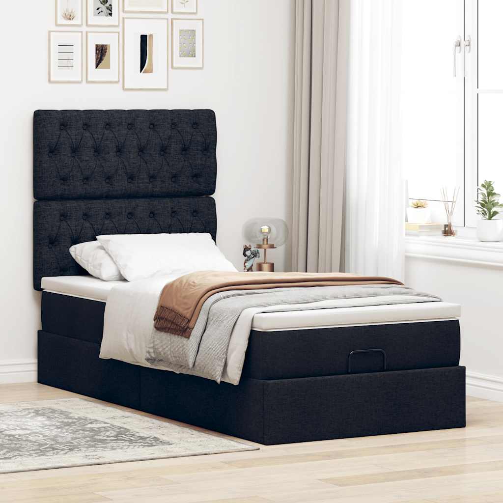 Otomanski okvir kreveta s madraca crni 90x190cm od tkanine