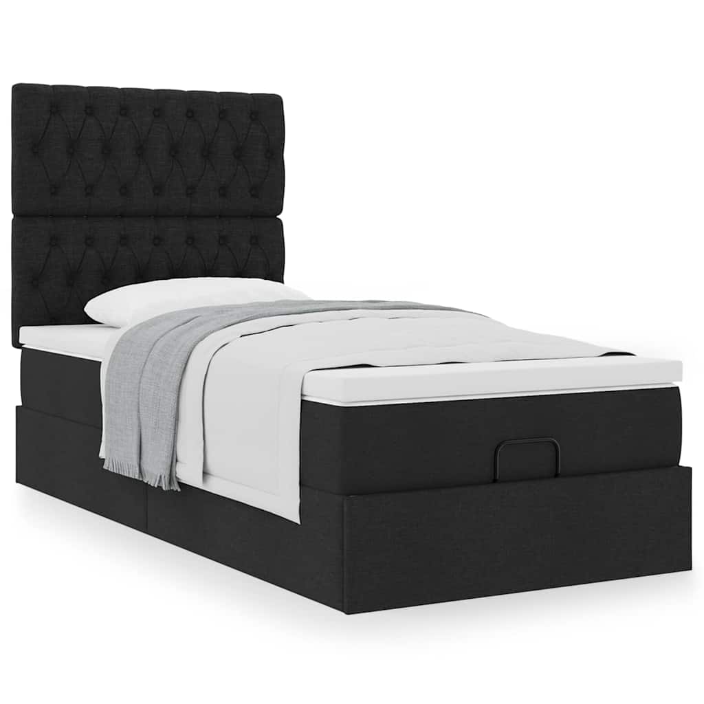 Otomanski okvir kreveta s madraca crni 90x190cm od tkanine