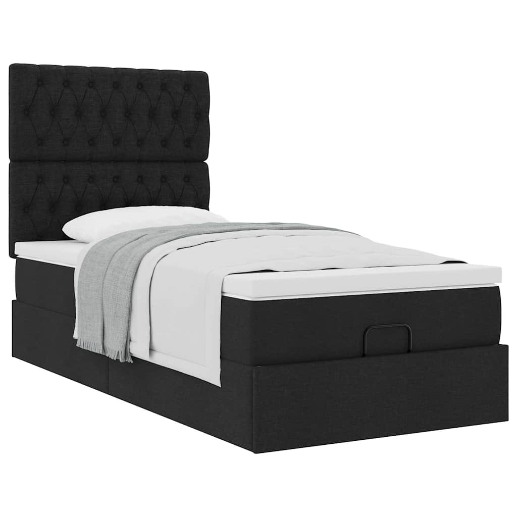Otomanski okvir kreveta s madraca crni 90x190cm od tkanine