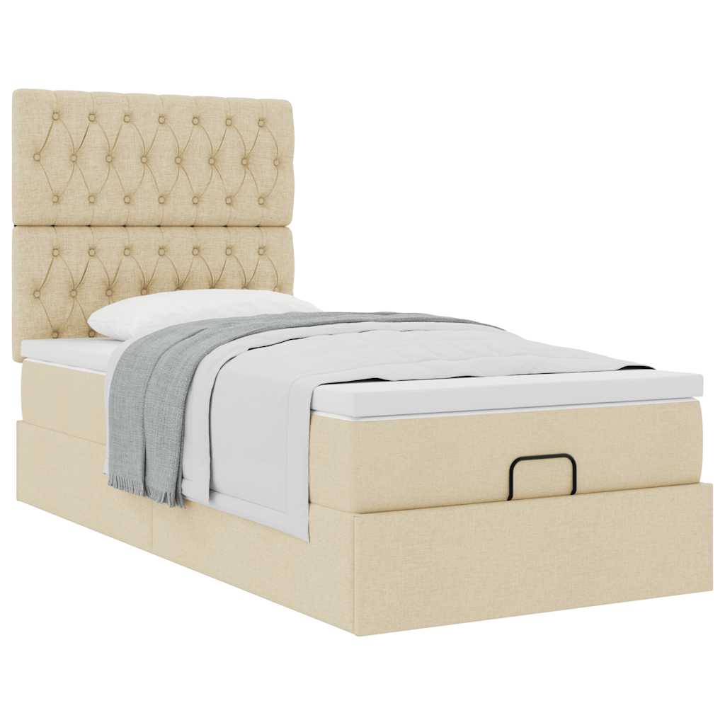 Otomanski okvir kreveta s madraca krem 90x190cm od tkanine