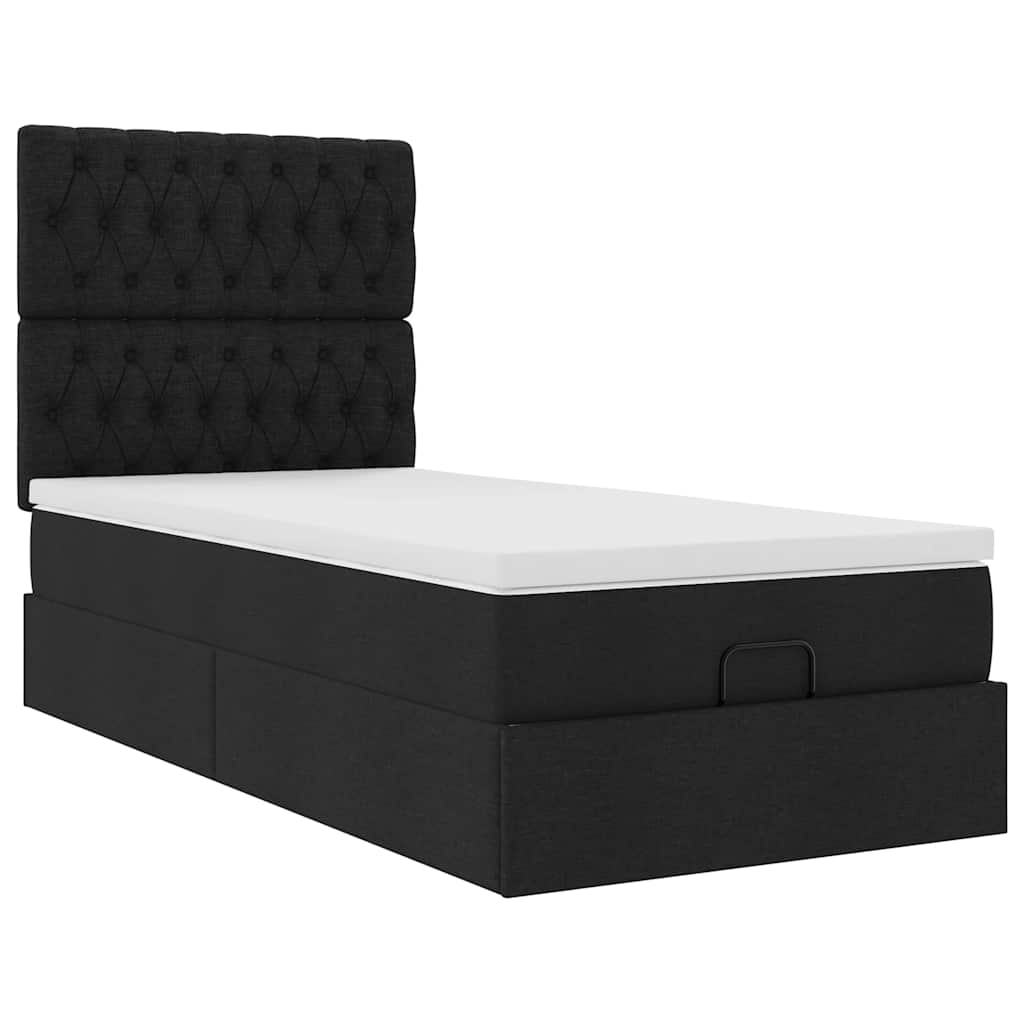 Otomanski krevet s madracem crni 90x200 cm tkanine
