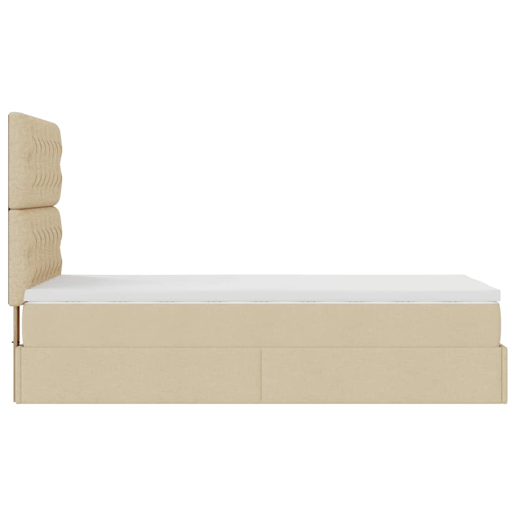 Otomanski krevet s madracem krem 100x200 cm tkanine