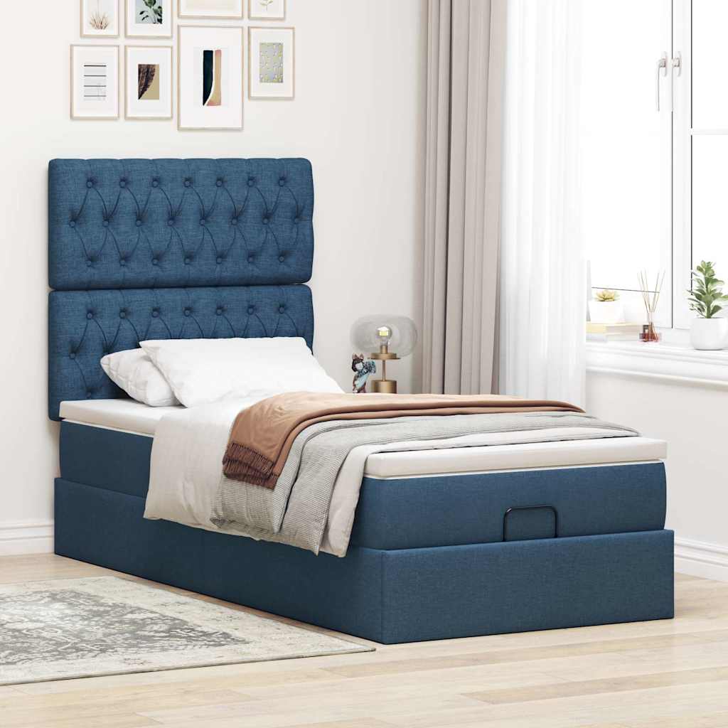 Otomanski krevet s madracem plavi 100x200 cm tkanine
