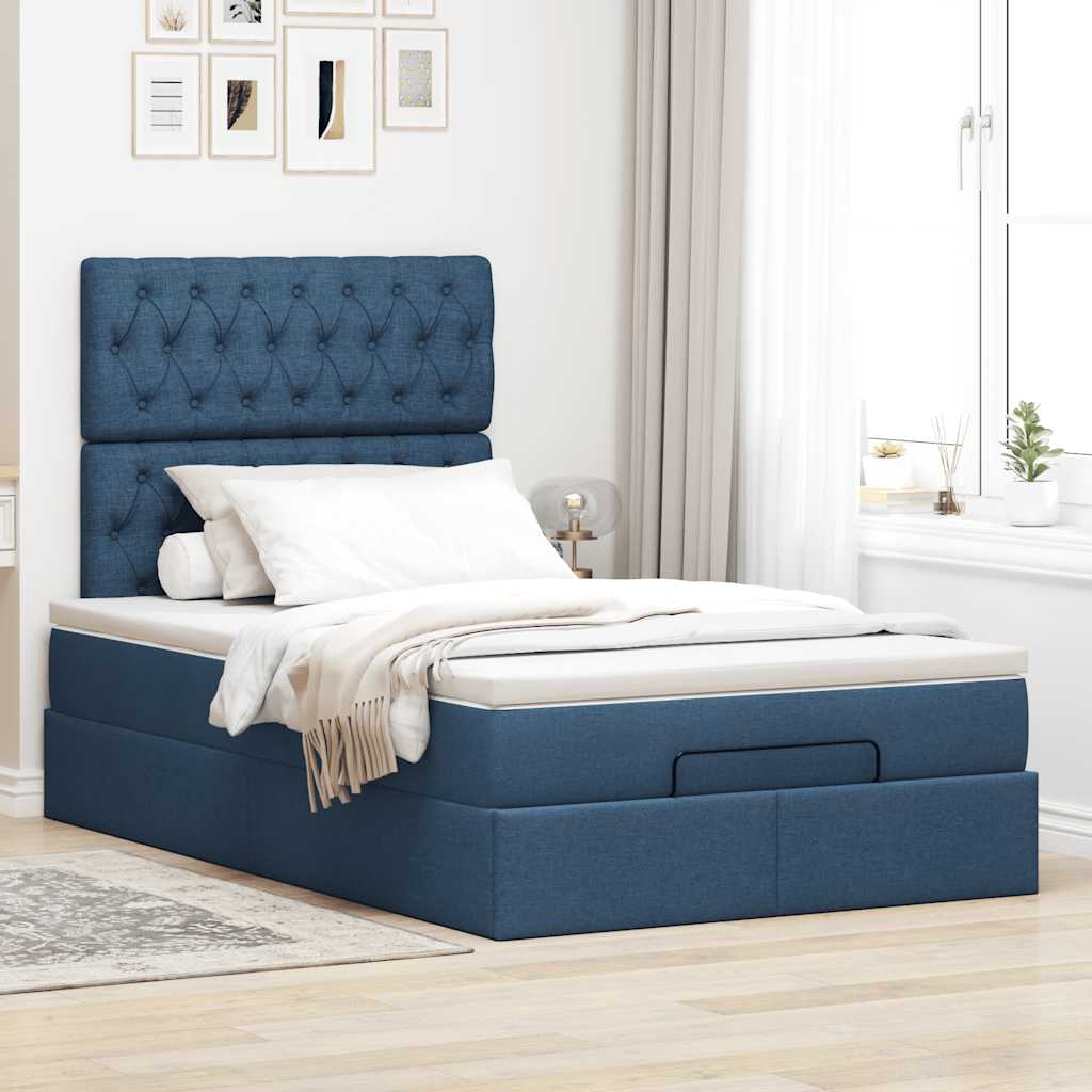 Otomanski okvir kreveta s madraca plavi 120x190 cm od tkanine