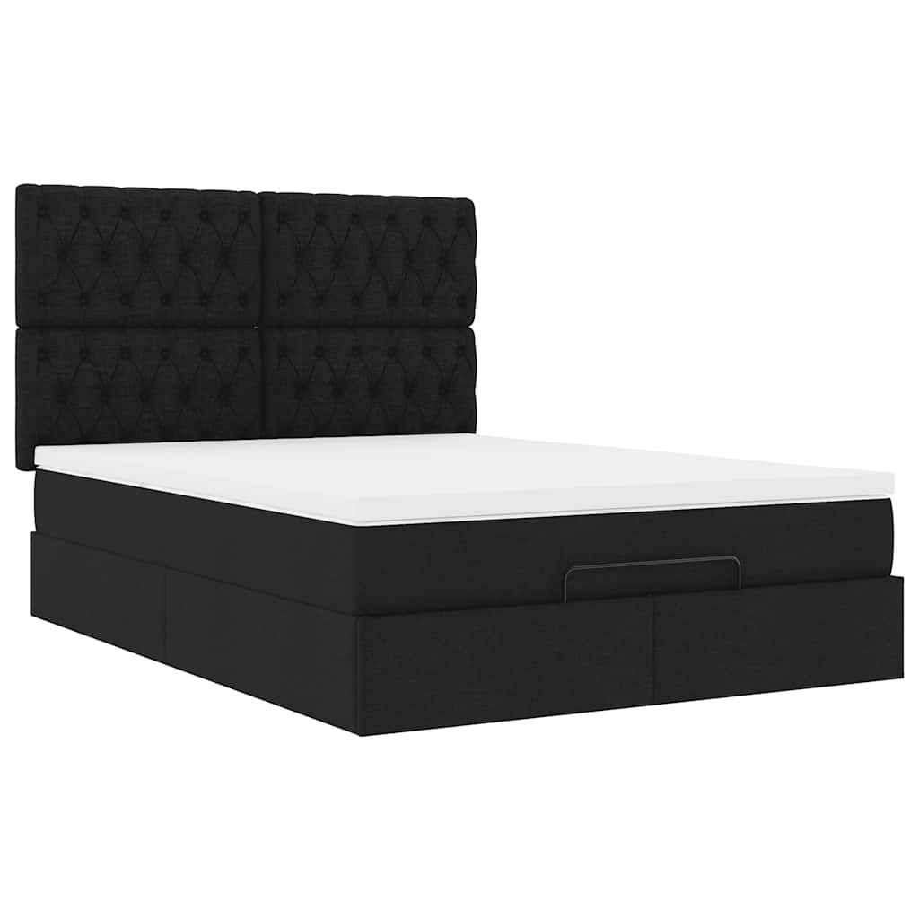 Otomanski krevet s madracem crni 140x190cm od tkanine