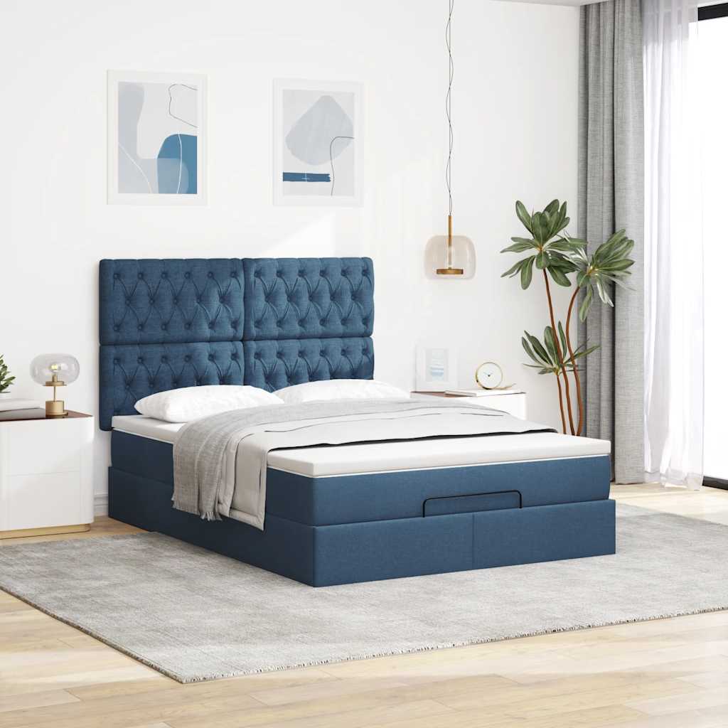 Otomanski krevet s madracem plavi 140x190cm od tkanine