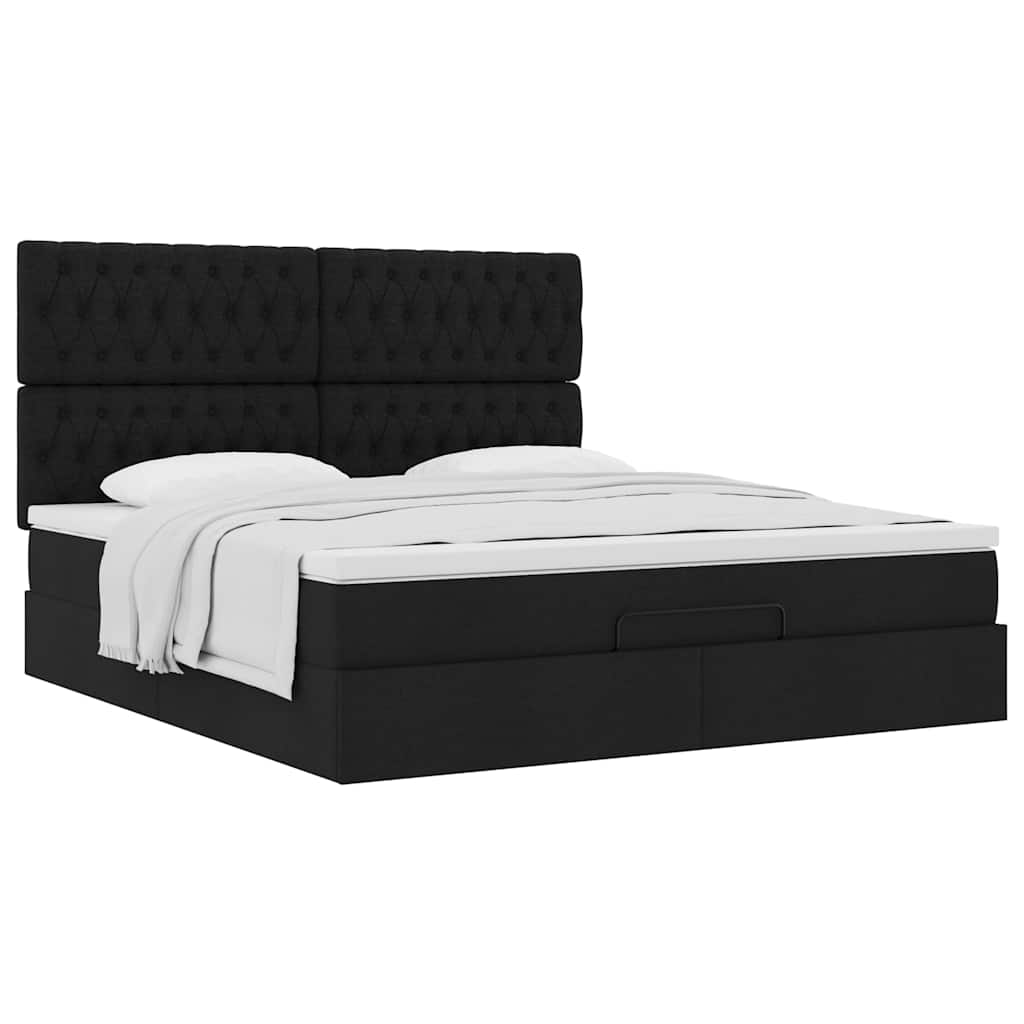 Otomanski krevet s madracem crni 160x200cm od tkanine
