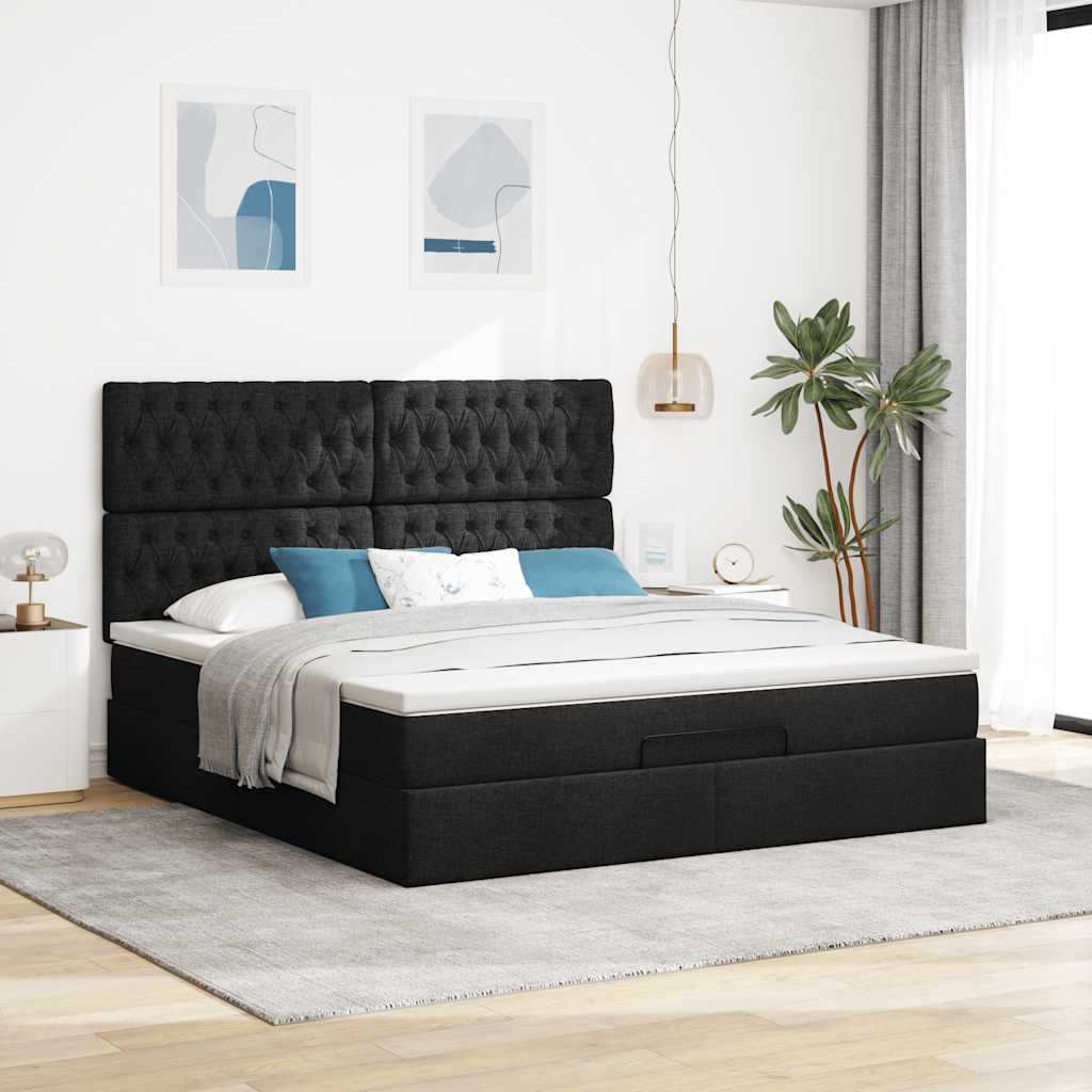 Otomanski krevet s madracem crni 180x200cm od tkanine