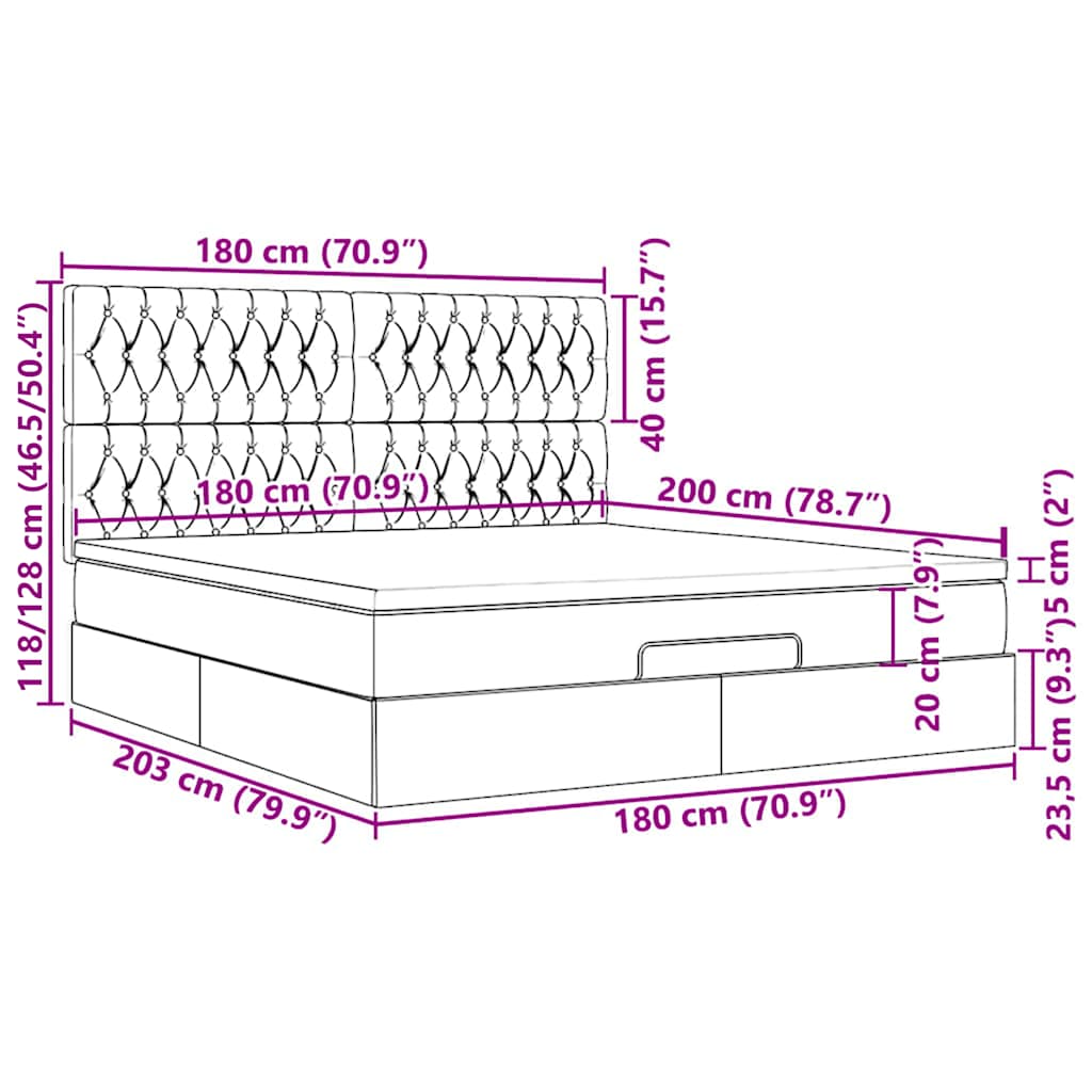 Otomanski krevet s madracem crni 180x200cm od tkanine