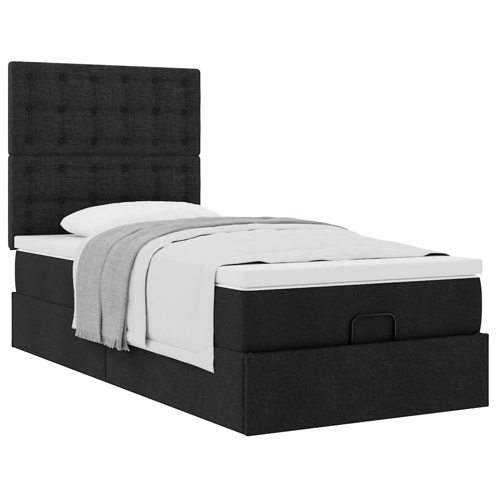 Otomanski krevet s madracem crni 90x200 cm tkanine