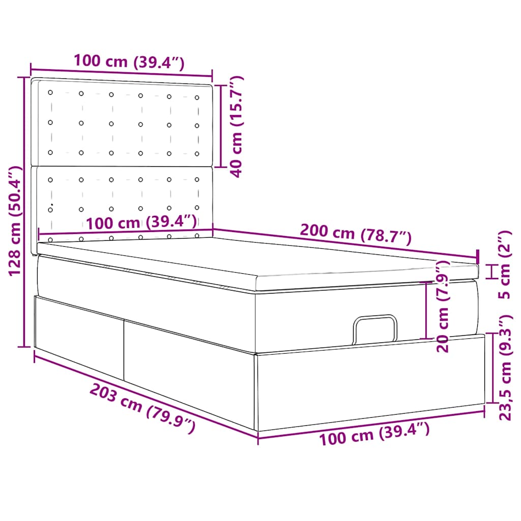 Otomanski krevet s madracem svijetlosivi 100x200 cm tkanine