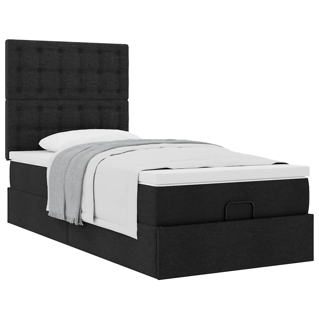Otomanski krevet s madracem crni 100x200 cm tkanine