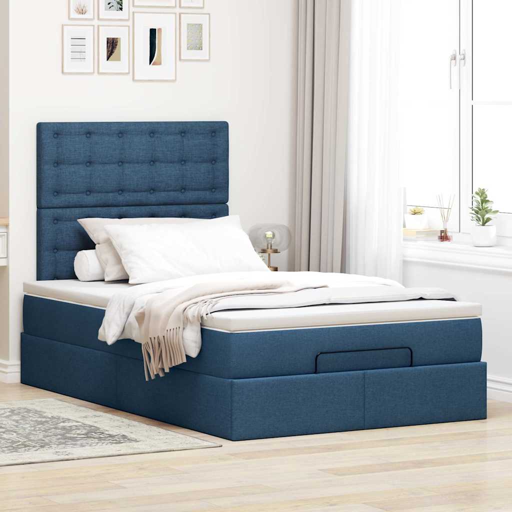 Otomanski okvir kreveta s madraca plavi 120x190 cm od tkanine