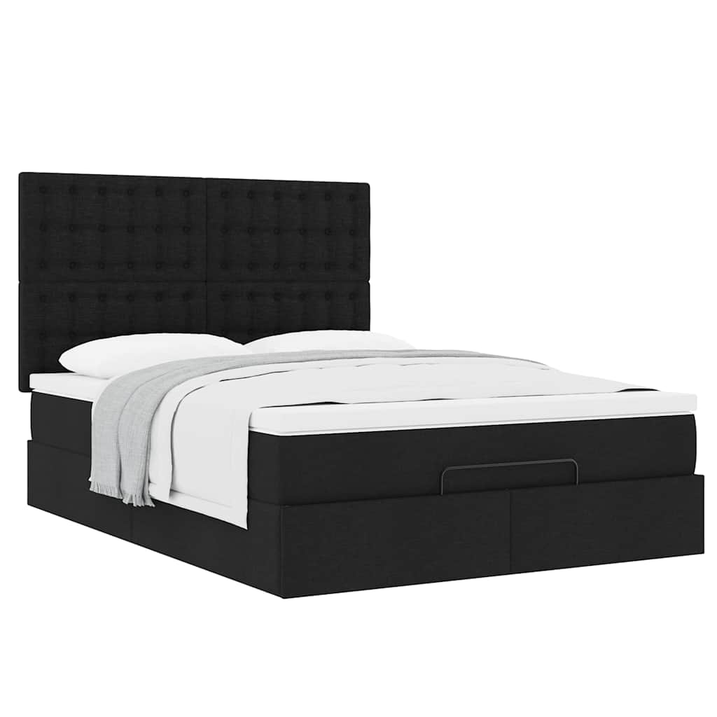 Otomanski krevet s madracem crni 140x190cm od tkanine