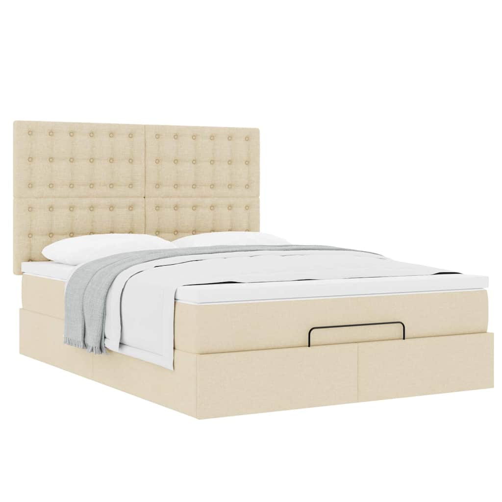 Otomanski krevet s madracem krem 140x200 cm tkanine