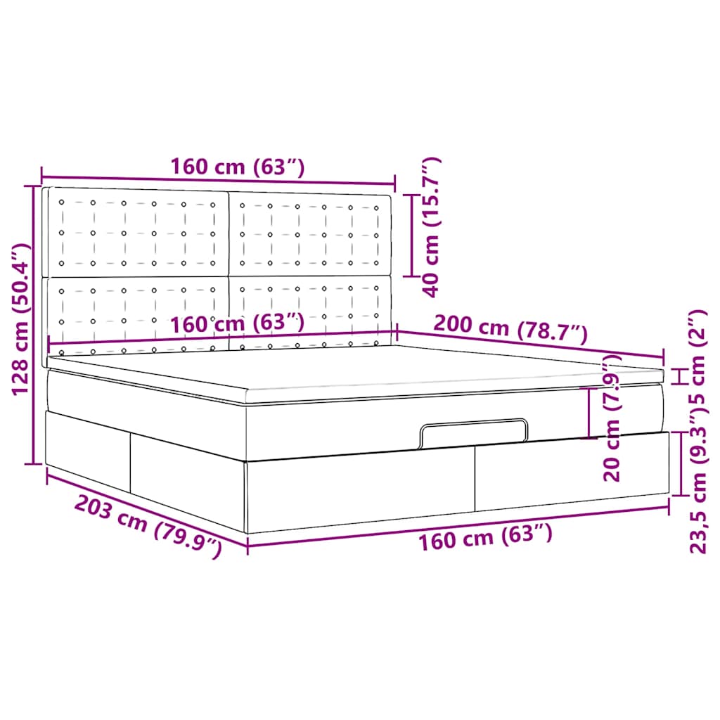Otomanski krevet s madracem crni 160x200cm od tkanine